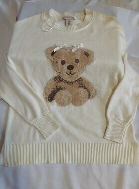 Y2K Vintage Sincerely Jules Sweater featuring teddy bear with white bows XS
